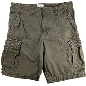 American Eagle Cargo Short 40 Olive Brown Longer Length Standard Straight Cotton